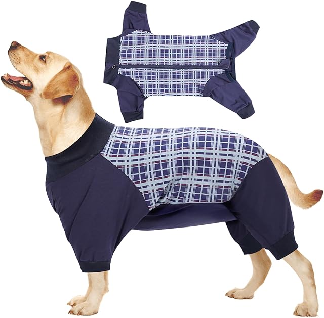 HEYWEAN Dog Recovery Suit Long Sleeve Dog Bodysuit After Surgery Dog Onesie With Zip Dog Surgery Recovery Suit Dog Surgical Suit Wound Protector Dog Pajamas Cone E-Collar Alternative