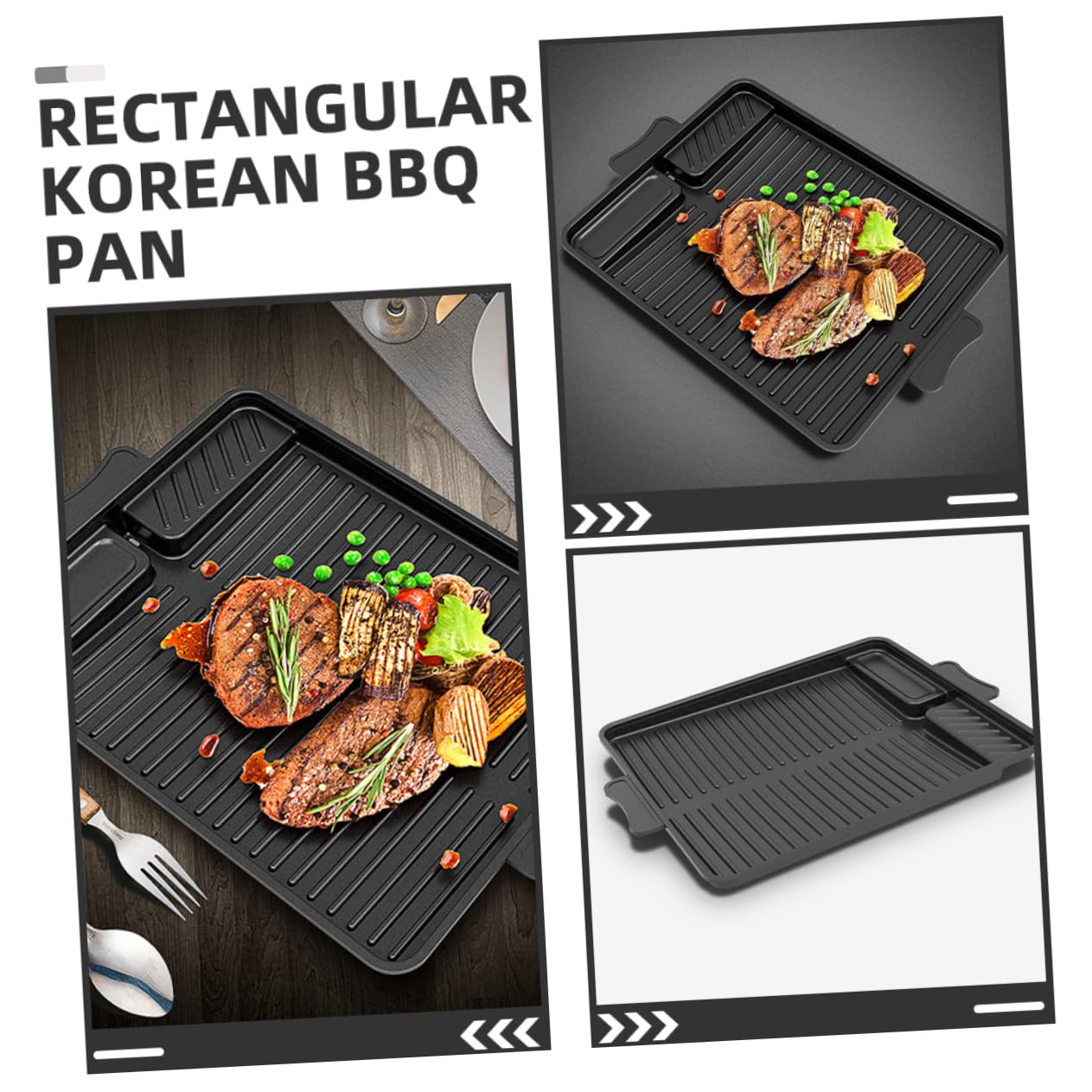 Padella Grill Rettangolare Coreana in Alluminio Nero, Grande | Uso per Barbecue All’aperto e Grigliate in Casa, Stile Coreano, Superficie Ampia, Formato Portatile