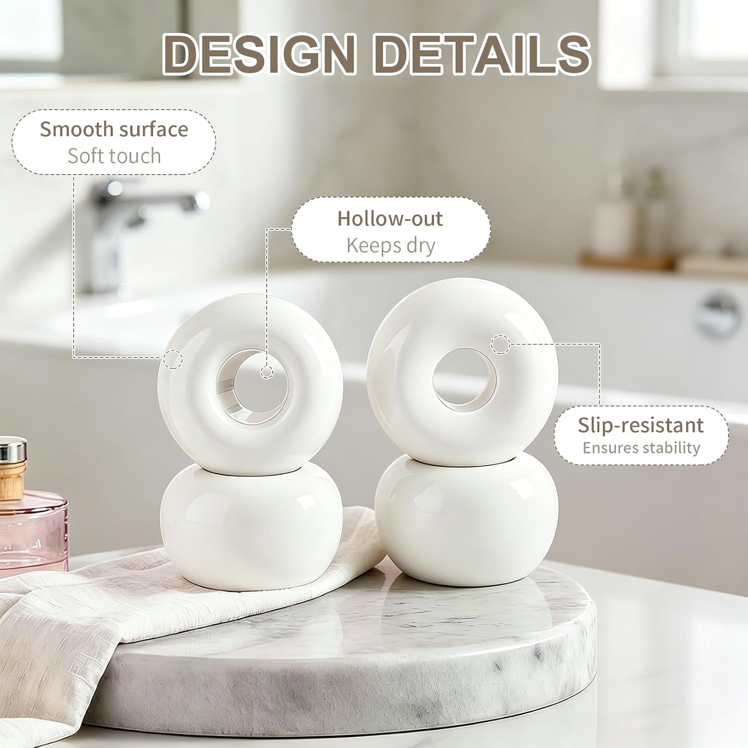 2Pcs Mini Ceramics Toothbrush Holders for Bathroom, Small Ceramic Ring Individual Toothbrush Stand, Decor Vanity Countertops Dresser, Space Saver, White