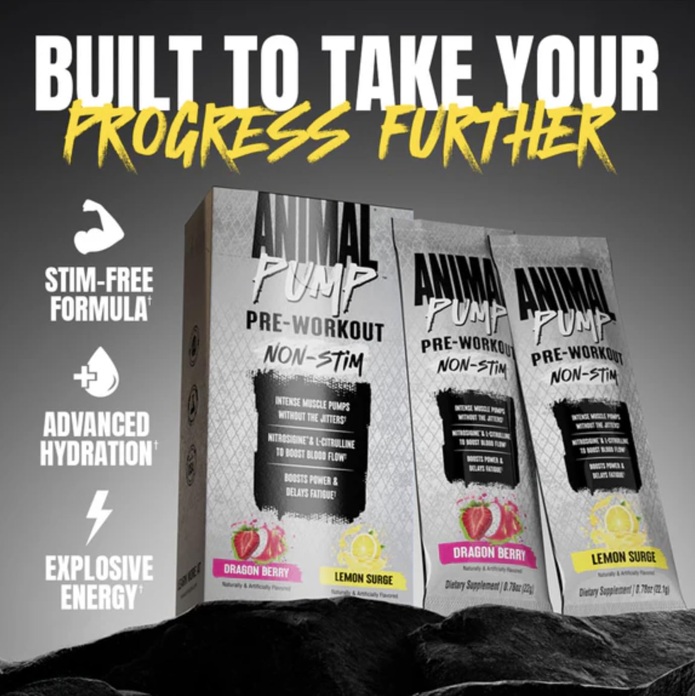 Animal Pump NS Stim-Free Pre-Workout – 6g L-Citrulline + 1.5g Nitrosigine, Beta-Alanine & Electrolytes for Endurance, Caffeine-Free Focus – Dragon Berry (3) Lemon Surge (2), 5 Stick Packs — Amazon image 2