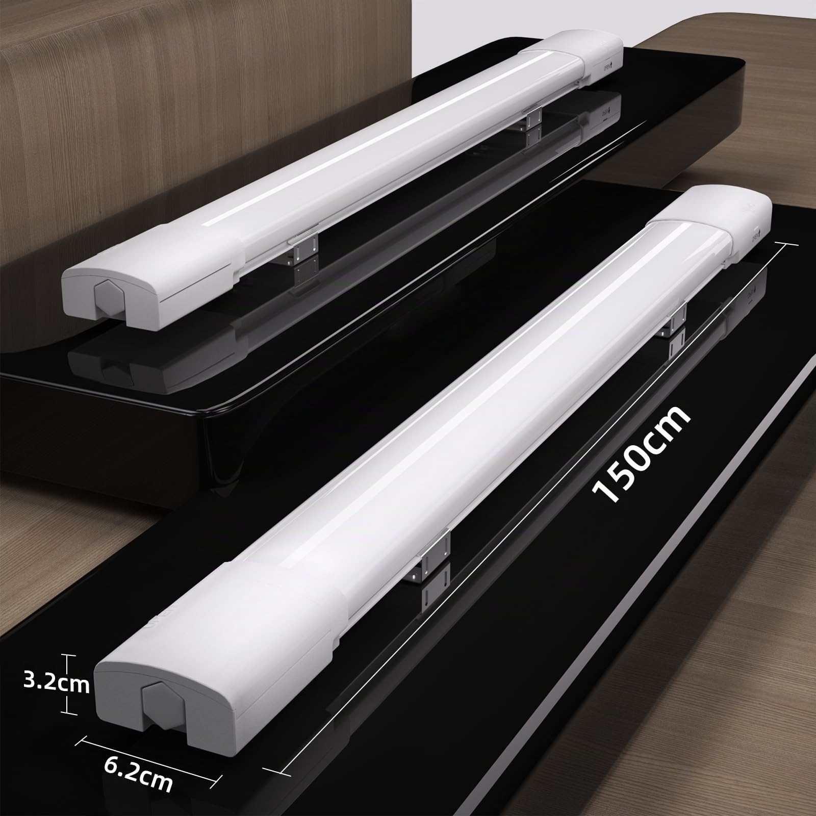 Modlicht Néon LED 150CM Réglette LED Connectée 45W 4950Lumen Blanc Froid 5000K Tube Néon, IP65 Imperméable Luminaire Plafonnier pour Atelier, Garage, Sous Sol, Bureau, Grand Magasin, Blanc