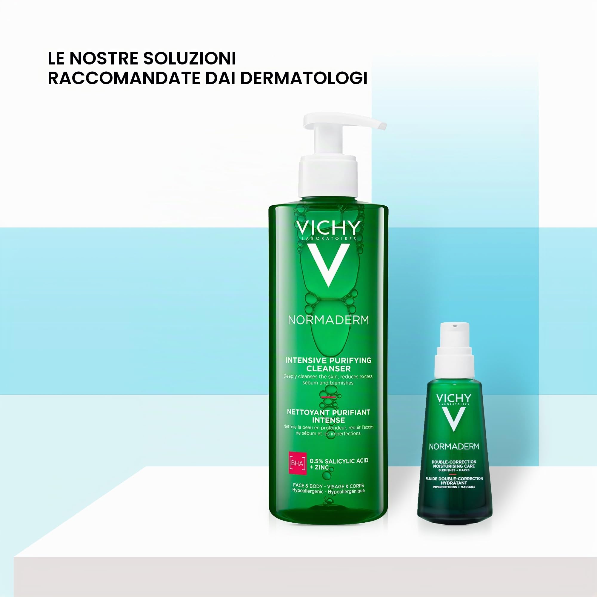 Vichy Normaderm, Kit con Detergente Purificante e Trattamento Anti-Imperfezioni, Per Pelli Grasse a Tendenza Acneica, Effetto Correttivo e Idratante, Con Acido Salicilico, 400 ml + 50 ml