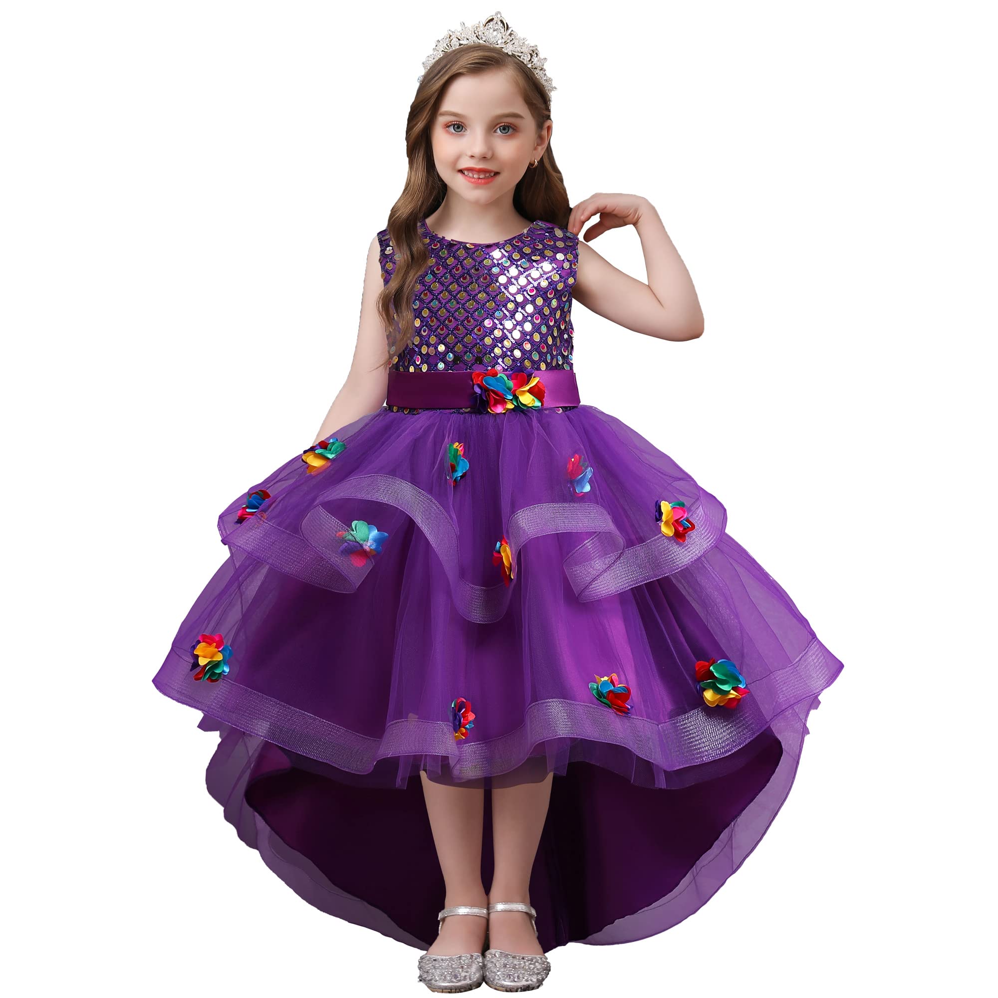 Robe de bal à fleurs violette enfant 7-8 ans pour fête et mariage
