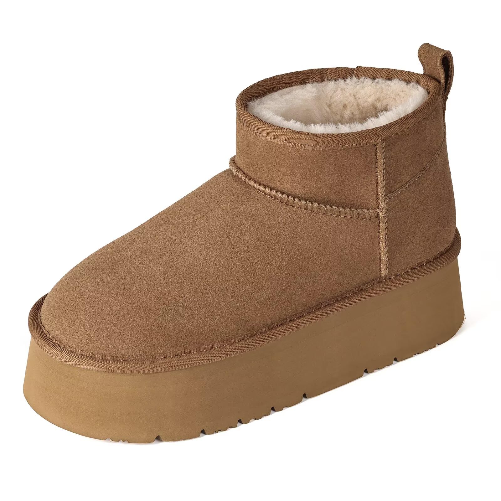 OOW Ankle Platform Boots for Women Genuine Suede Short Winter Snow Boot