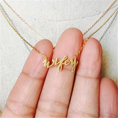 Dreuyet Dainty Wifey Necklace Charm Simple Wifey Pendant Necklace Choker with 'wifey' Letter Chain for Your Wife or Mother Jewelry Gift