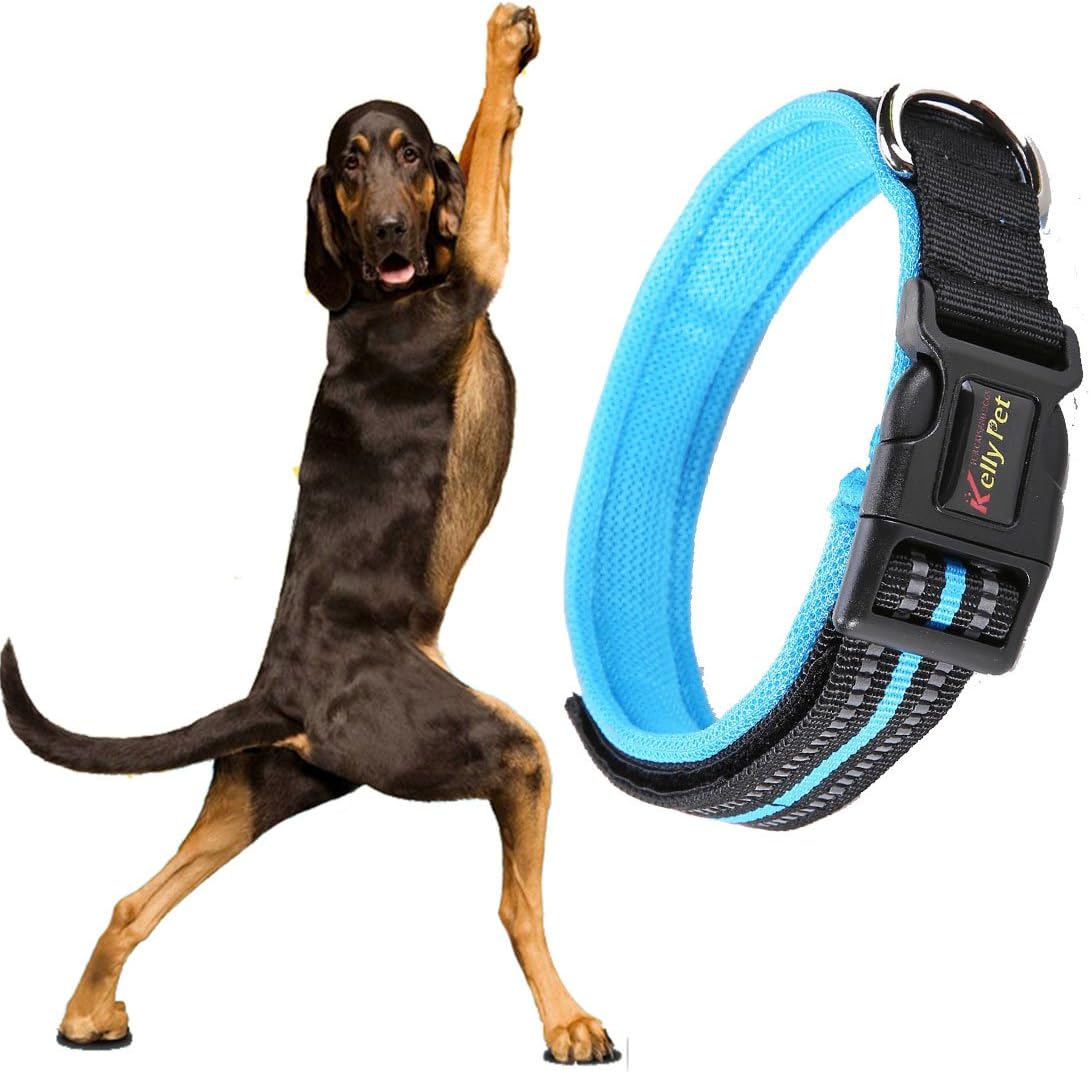 NUOMIZI Nylon Dog Collar for Medium and Large Dogs,Adjustable Breathable 3M Reflective Dog Collars Matching Leash Harness Available (M(Neck 14.1''-16.9'', Width 4/5"), Blue)