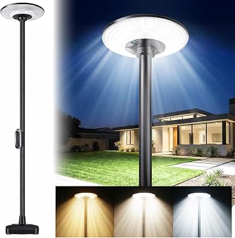 102-Inch Outdoor Solar Lamp Post with Motion Sensor Security, Remote Control Dusk-to-Dawn LED Street Light, IP65 Waterproof Adjustable Metal Pole for Yard, Garden, Pathway & Pool