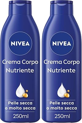 NIVEA Crema Corpo Nutriente 250 ml, Crema idratante corpo 72h arricchita con Acido Ialuronico Puro, Olio di Mandorla e Siero Nutrimento Intenso, Crema corpo idratante pelle secca o molto secca