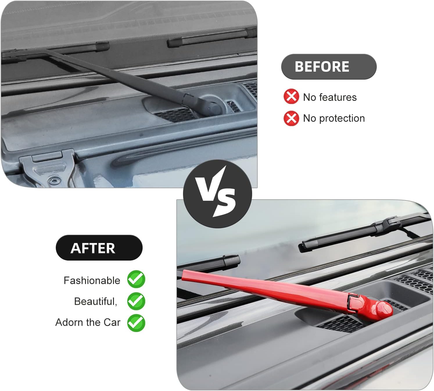 Front & Rear Window Windshield Wiper Arm Blade Decoration Cover Kit Fit for 2018-2026 Jeep Wrangler JL JLU & Gladiator JT (Red)