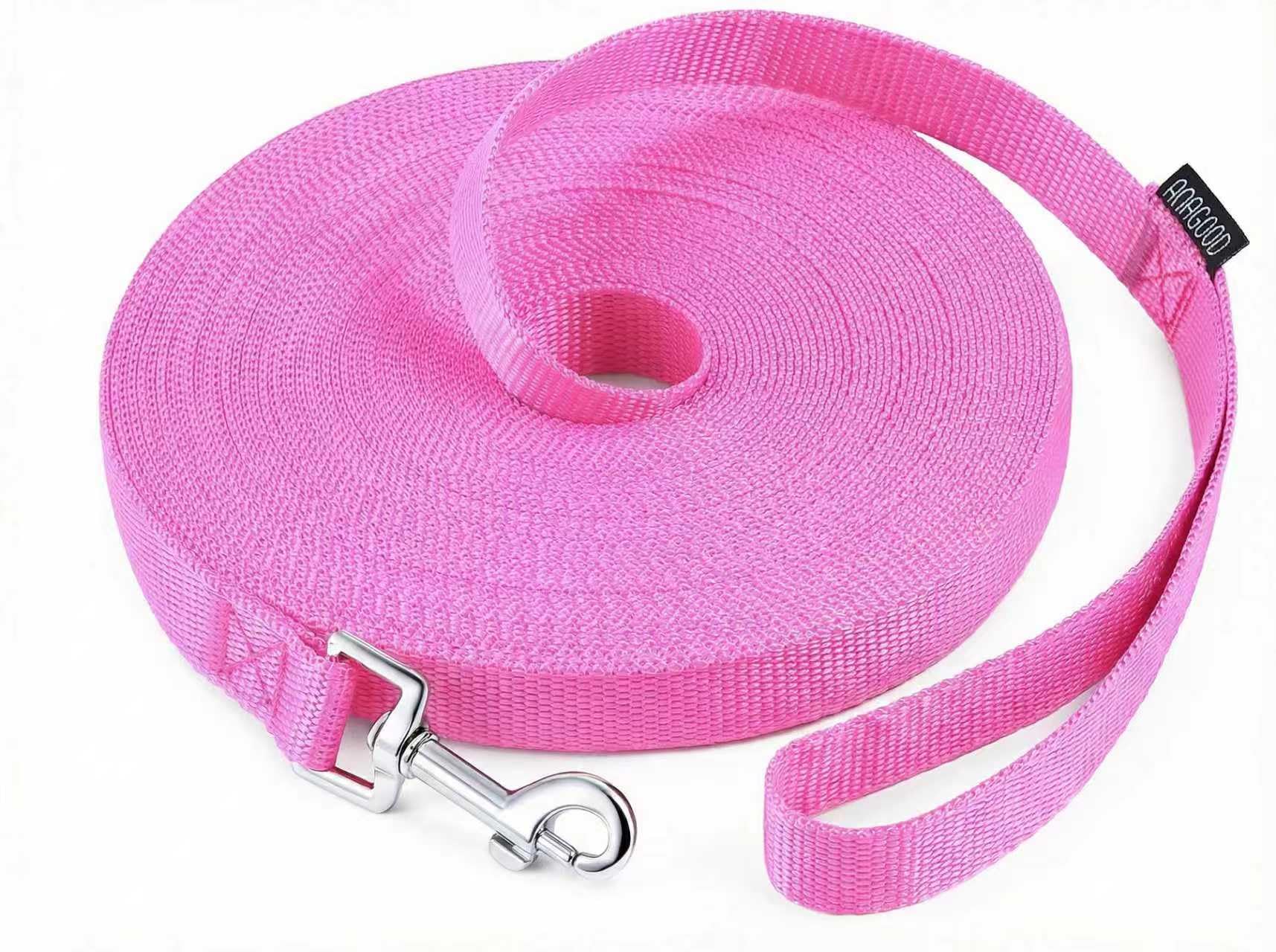 AMAGOOD Long Dog Training Leash 30 FT - 1 Inch Wide Heavy Duty Lead for Obedience Recall Agility Training, Tie Out, Camping - Pink - for Medium and Large Dogs