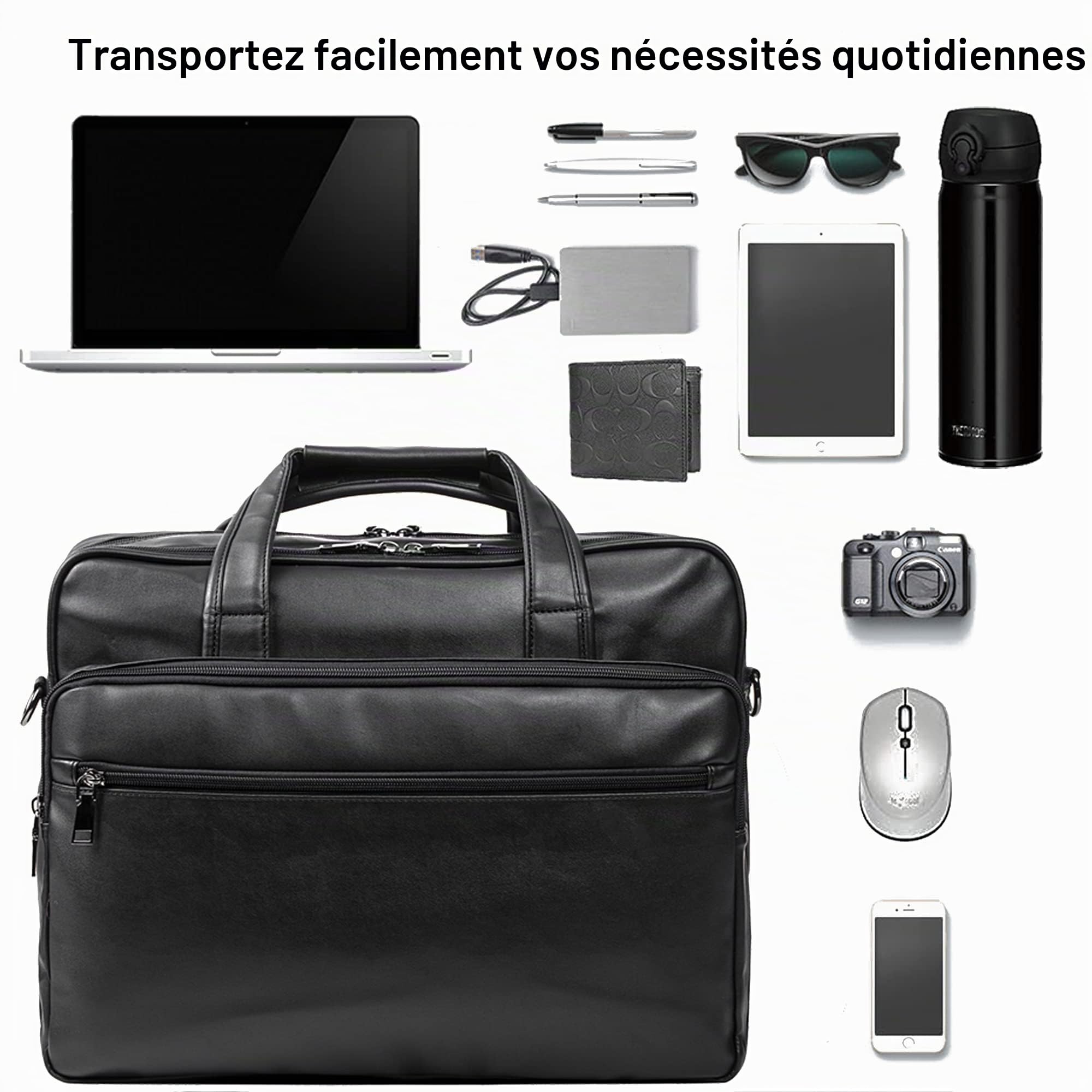 seyfocnia Sac pour ordinateur portable en cuir, pour hommes 15,6 pouces 17,3 pouces, messager, sacoche d'affaires, sac à main, sac à bandoulière