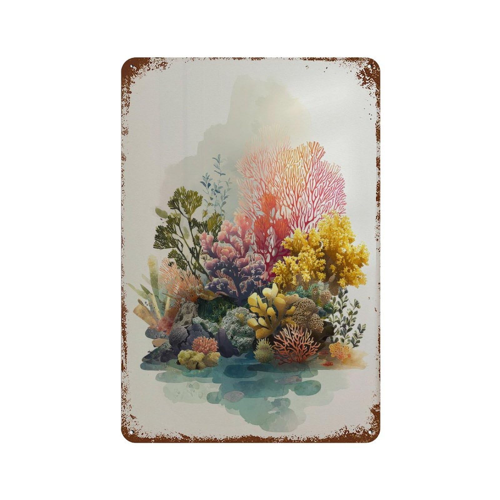 xiaoxiaoshen Coral Reef. Watercolor Botanical Wall Decor Art Metal Tin Poster Modern Home Decor Art Home Bar Shop Decorations Vintage Sign 30x20cm