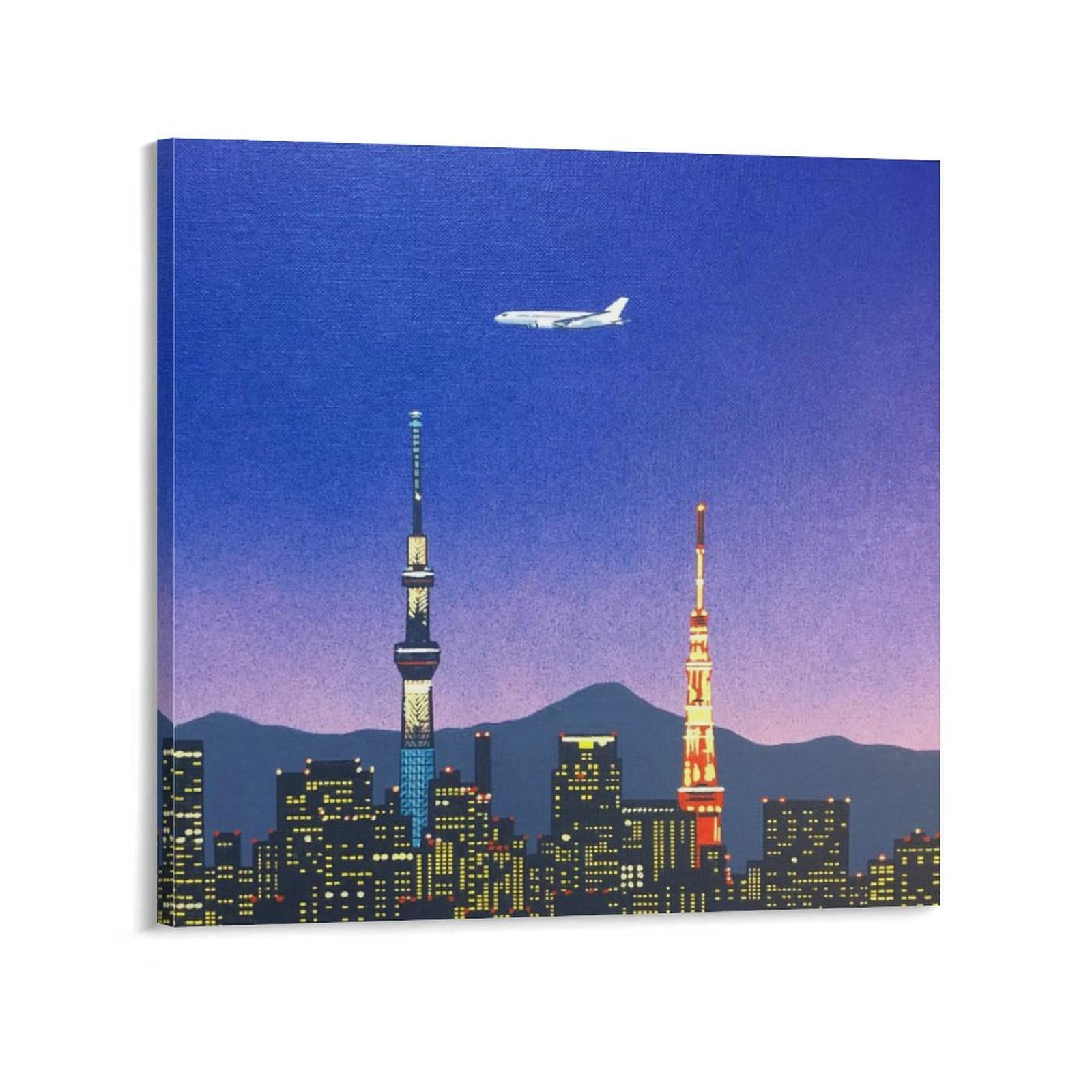 Amazon.co.jp: 画家永井博 夏の風景都会の夜景飛行機ポスター