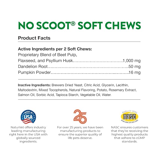 Foto 7 de 7 de NaturVet No Scoot Plus Pumpkin Soft Chew Support Healthy Bowels for Dogs 120 ct