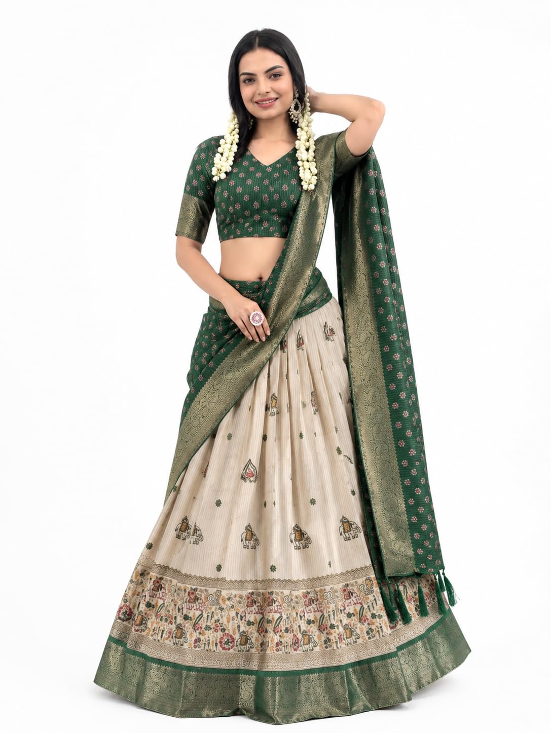 Women’s Jacquard Printed Lehenga Choli with Dupatta Set | Heavy Lichi Jacquard Fabric | Jari Work | Stitched Lehenga up to Size 44-image-42