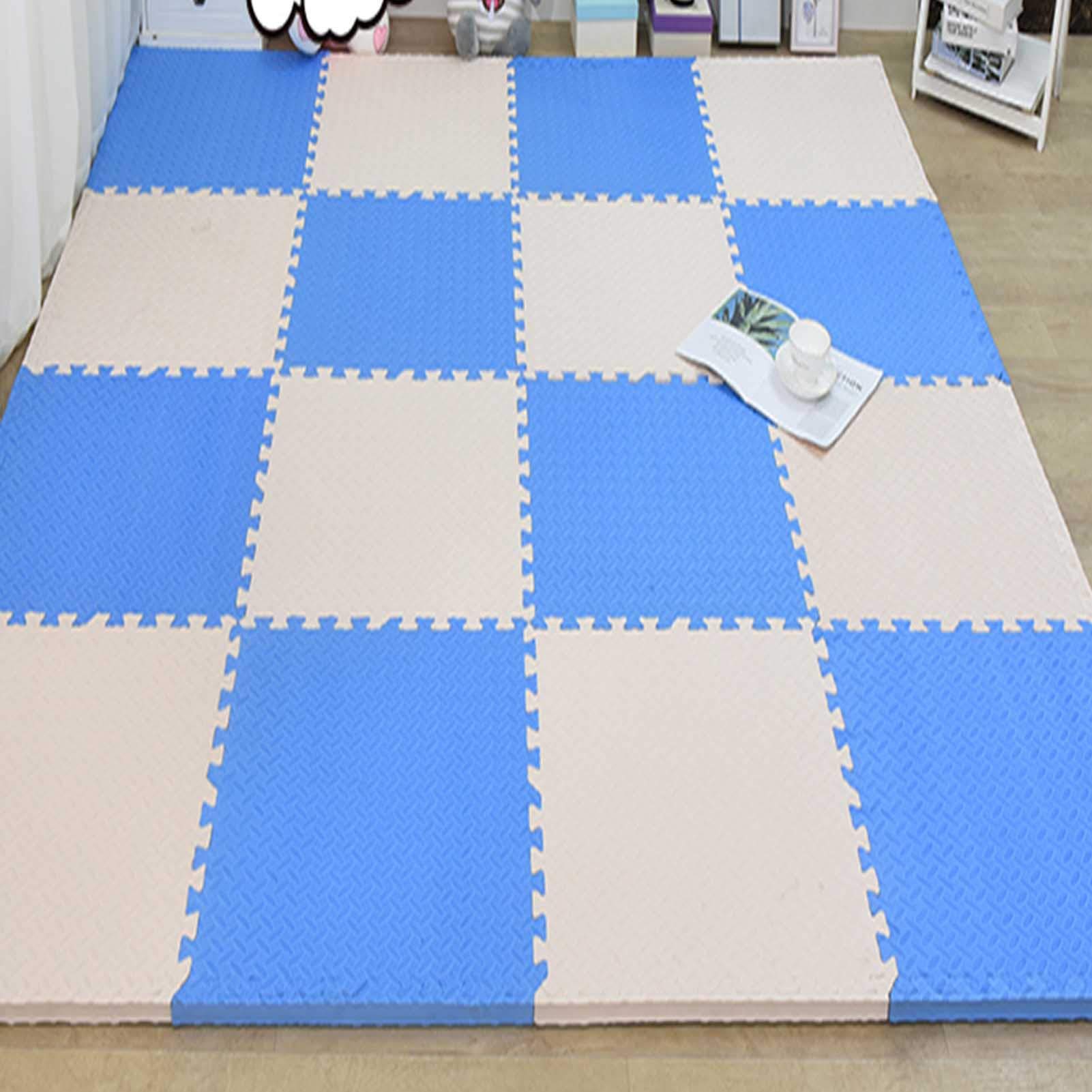 Tappetini in Schiuma per Bambini, Tappetino Puzzle in Schiuma Eva con Bordi - Perfetto per La Protezione del Pavimento, Garage, Esercizio Fisico, Yoga, Sala Giochi,Beige+Blue,6