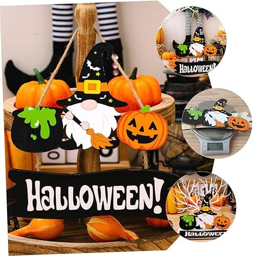 Miniatura 5 de Artibetter Decoración de Halloween para el hogar, decoración de calabaza para el hogar, placa de gnomo, letrero de pared de fantasma de madera,