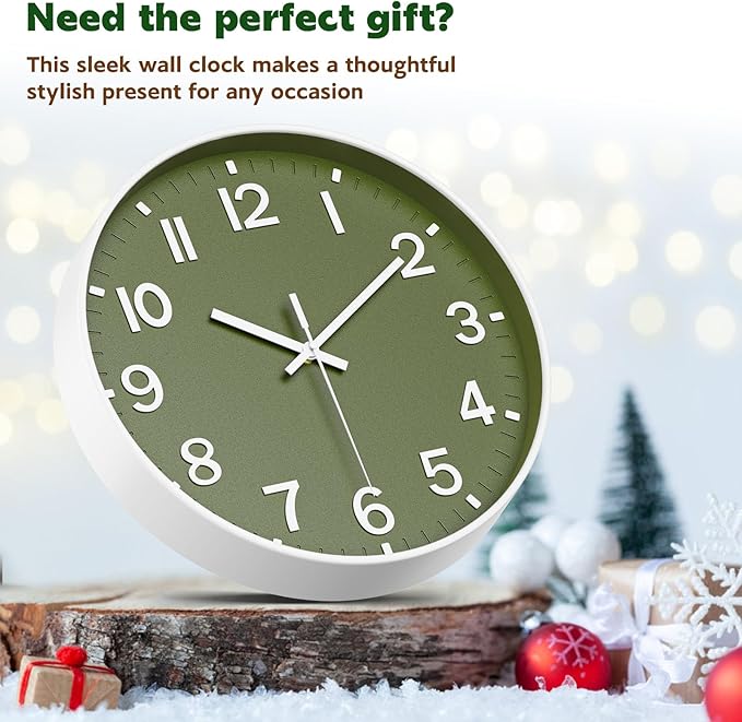 Reloj de Pared Analógico Silencioso, 10 Pulgadas, Verde Oliva miniatura 5