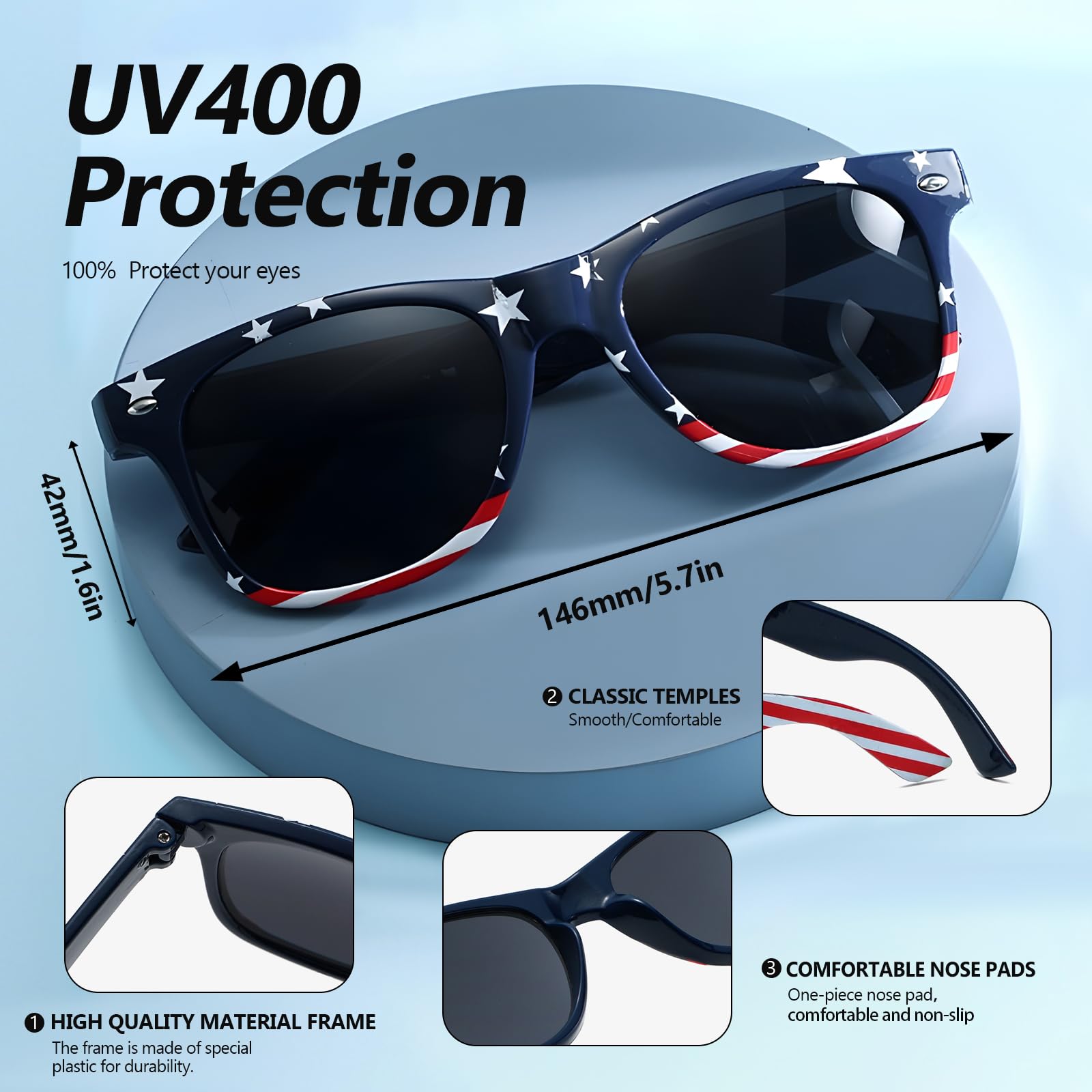 Occhiali da sole con bandiera americana, 4 luglio Accessori per le donne, USA Occhiali da sole patriottici Bulk per gli uomini