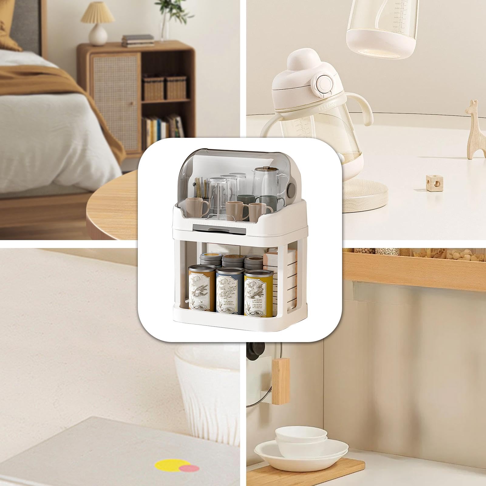 Contenedor para secador de botellas - Organizador para secador de botellas, estante para botellas para niños pequeños con tapa | Secador de biberones para niños pequeños, contenedor de cubiertos de la