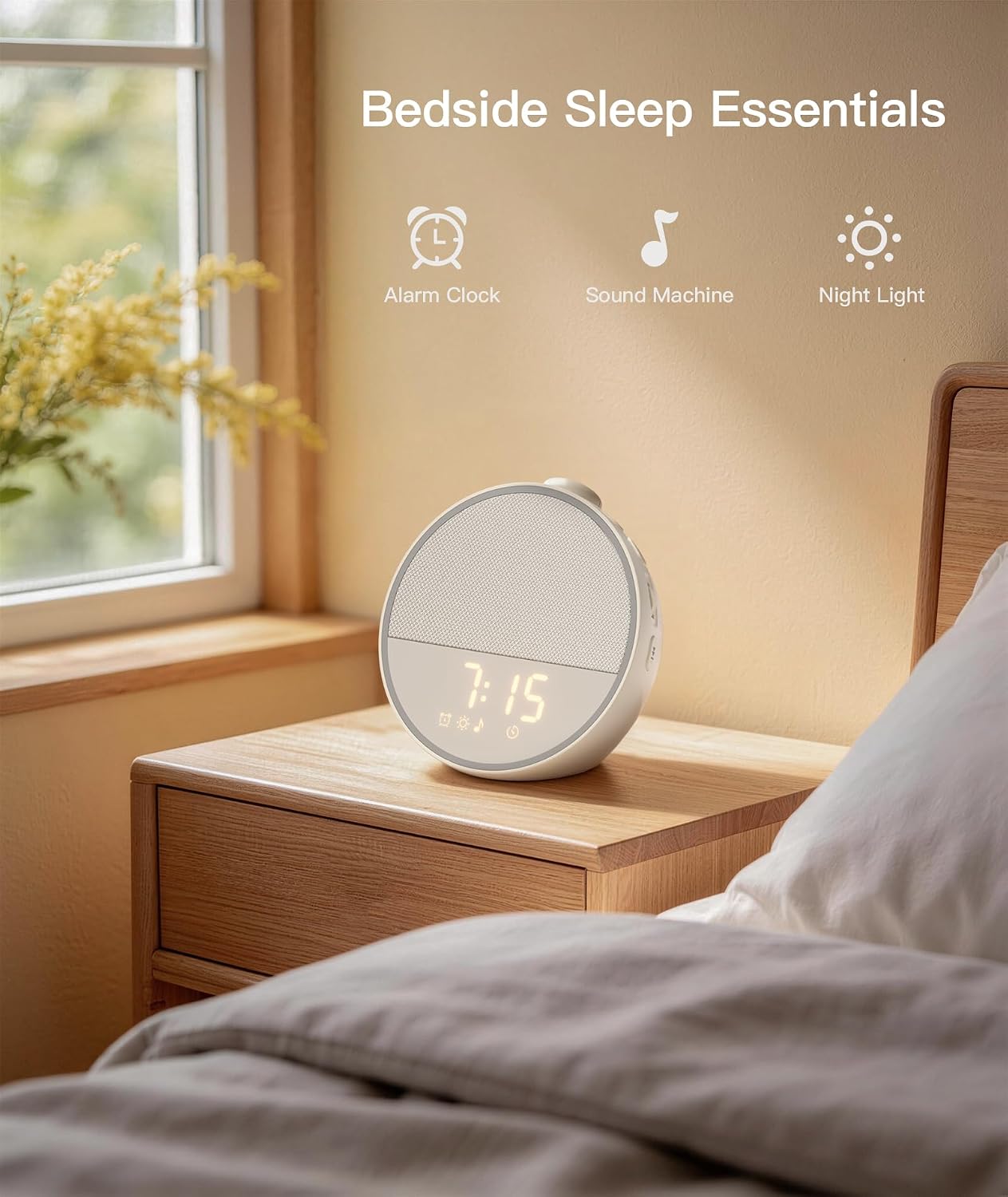 Sound Machine – Alarm Clock White Noise Sound Machine for Sleep, Night Light, 30 Soothing Sounds, 10 Gentle Alarms, Sleep Timer, Screen-Free Sleep Routine for Adults, Travel, Nightstand, Office
