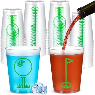 40 Pcs Golf Party Cups 12 oz Reusable Plastic Clear Frosted Cups Bulk for Sports Birthday Party Supplies Favors Housewarming Gift, Dishwasher Safe(Golf)
