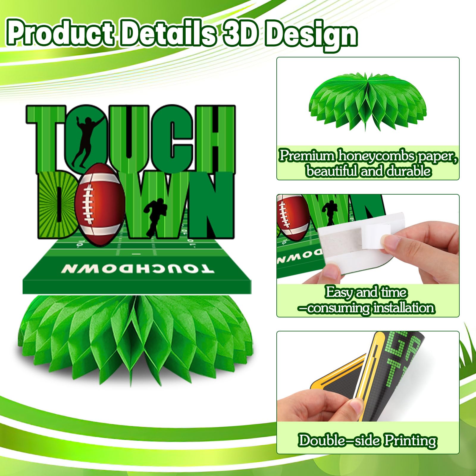 JULMELON 8-Piece Football Party Centerpieces - 3D Honeycomb Table Decorations