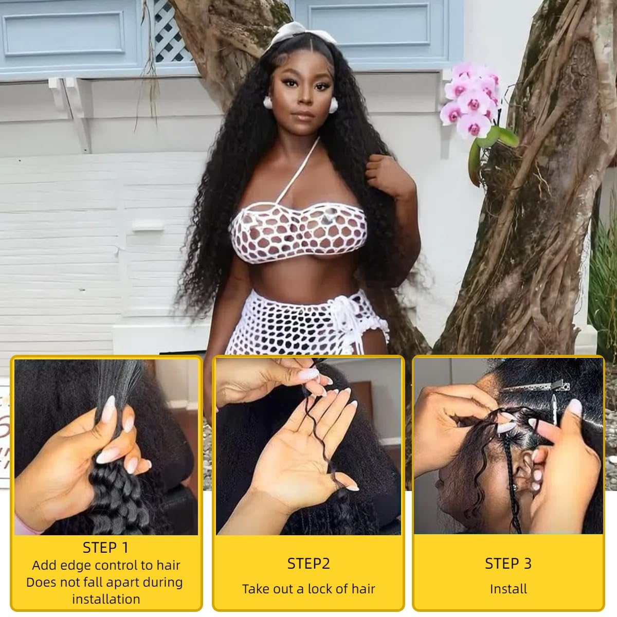 Edwad 22 Inch 100g Human Braiding Hair for Boho Braiding-Deep Wave Human Bulk Boho Hair for Braids 12A Bohemian 4 Bundles/Pack Natural Color