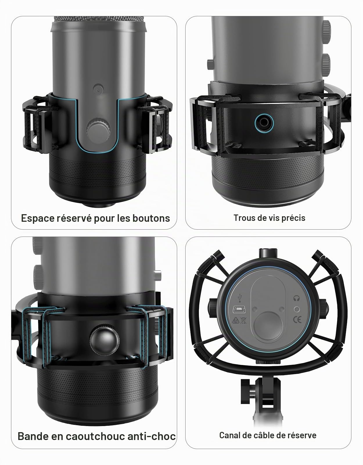 [Conçu sur mesure pour Blue Yeti Shock Mount avec filtre anti-pop], support élastique de suspension anti-vibration avec adaptateur à vis compatible avec microphone Yeti