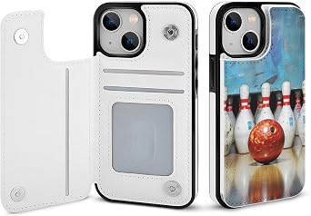Wallet Case for iPhone 14 - Bowling Print PU Leather Flip Shockproof Wallet Phone Cases Cover with Card Slots, Kickstand, Magnetic Clasp Closed