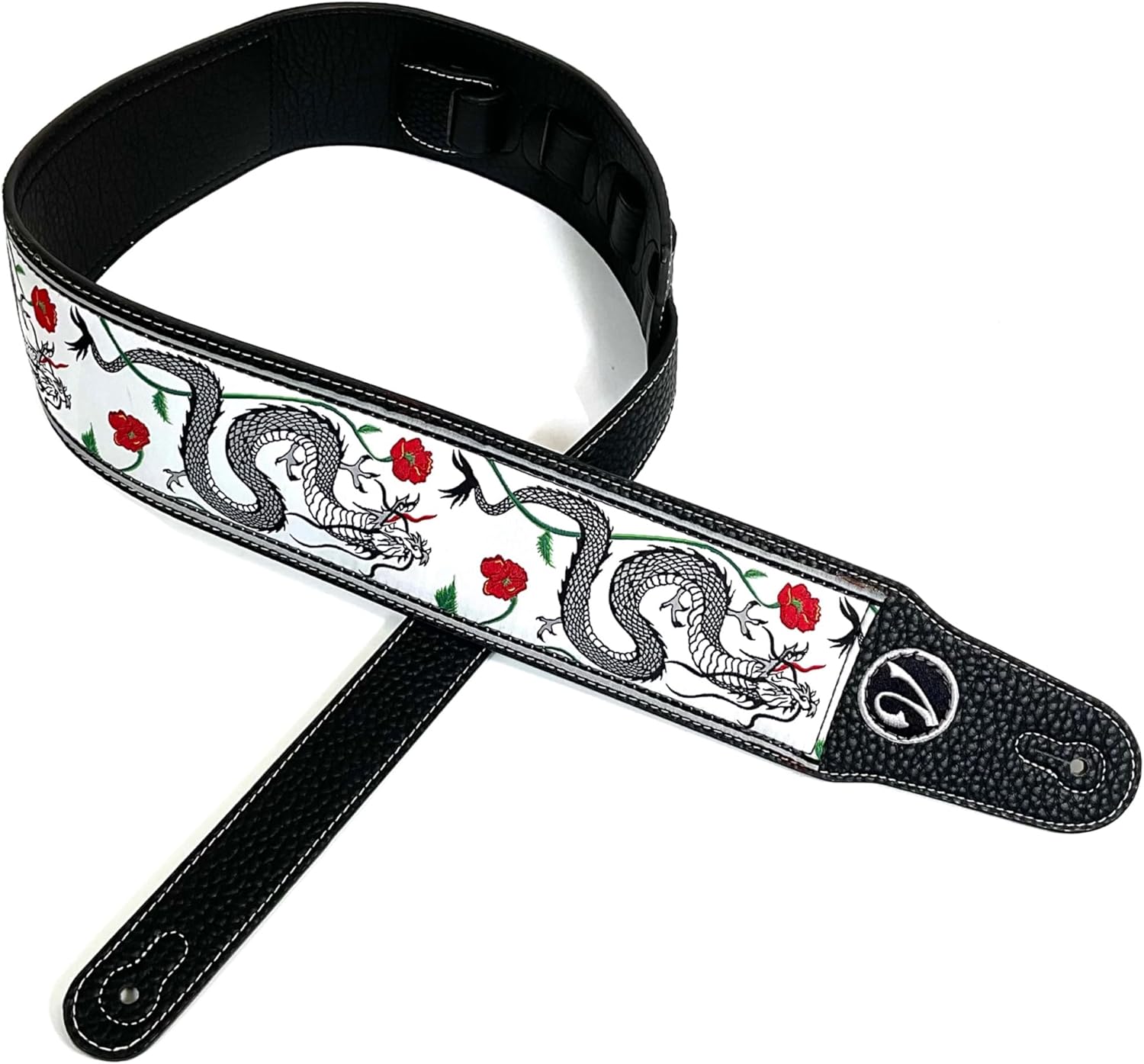 1to1 Music Guitar Strap - Jimmy Dragon Suit in White - Vtar Vegan Guitar Straps