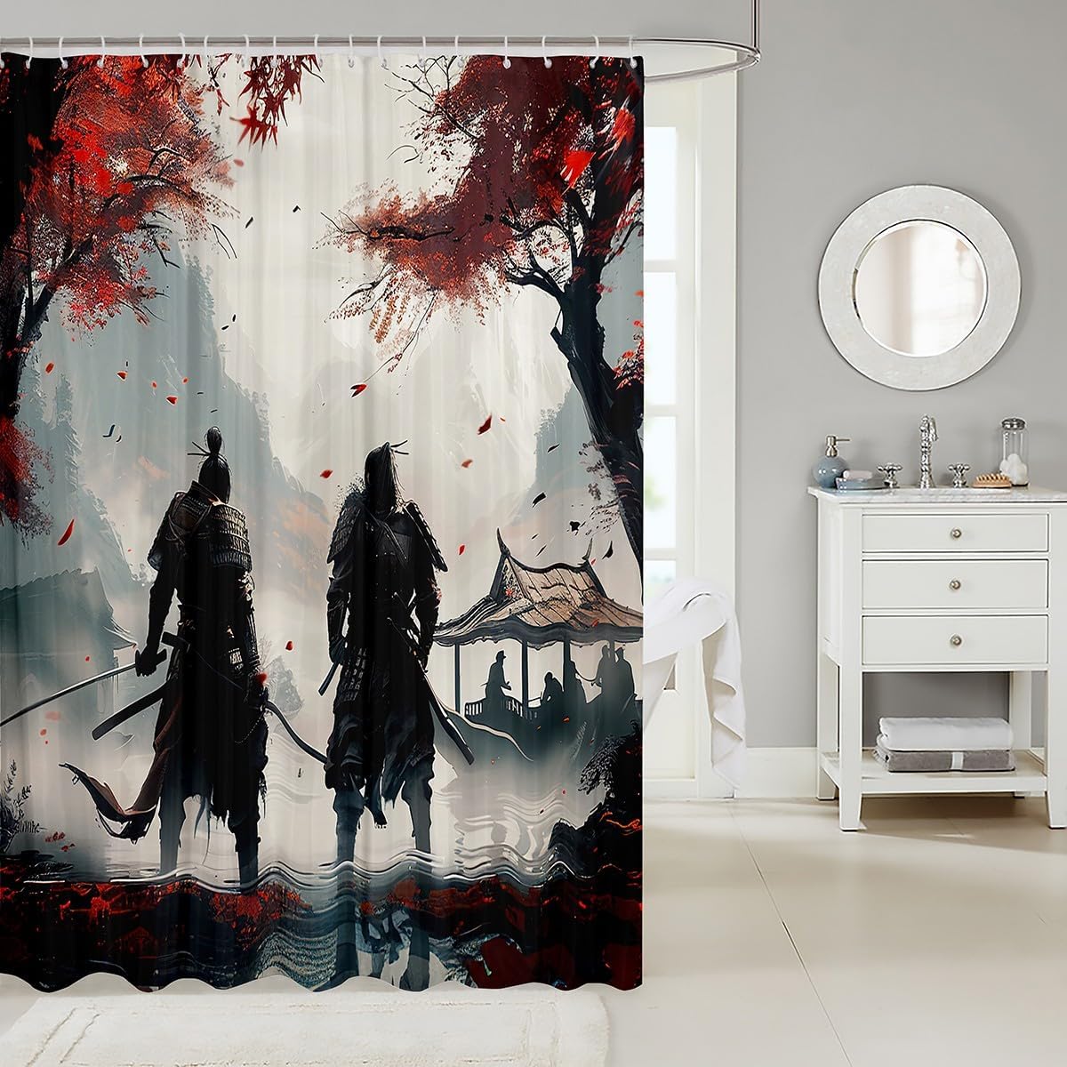 Feelyou Japanese Samurai Bath Curtain Boys Girls 72"x84" Japan Themed image 2