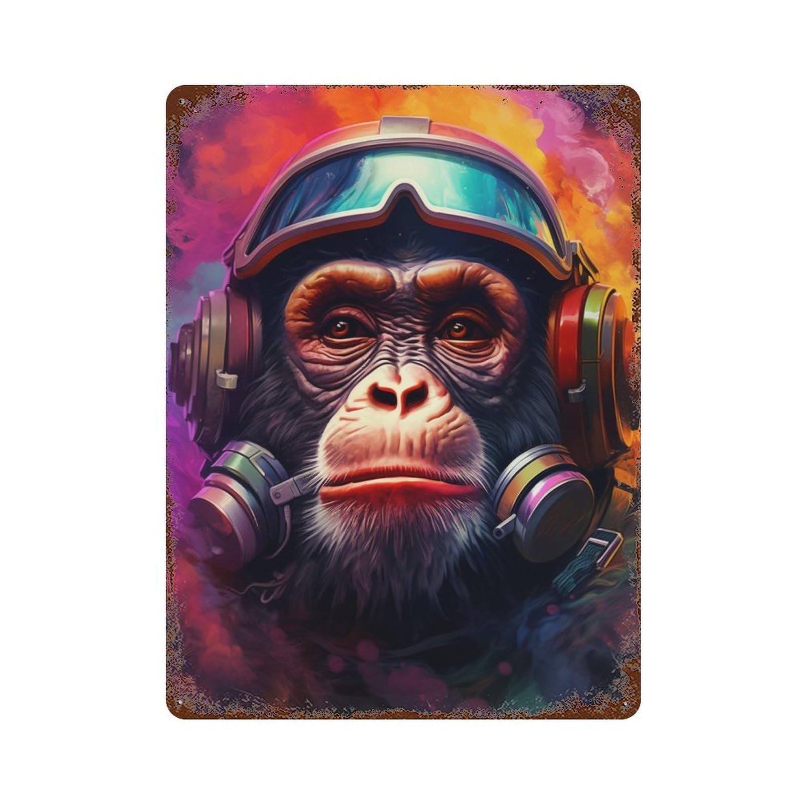 Garage Style Monkey Pilot in Space Weathered Tin Sign 15.7"x11.8", Shabby Chic Decor for Bar And Workshop