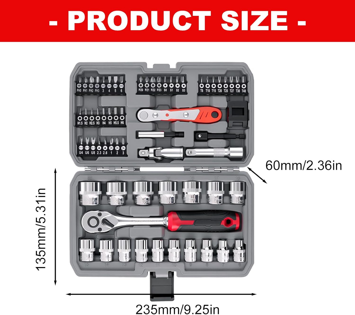64pcs Complete Socket Wrench Ratcheting Wrench Set Car Repair for Auto Maintenance Tool