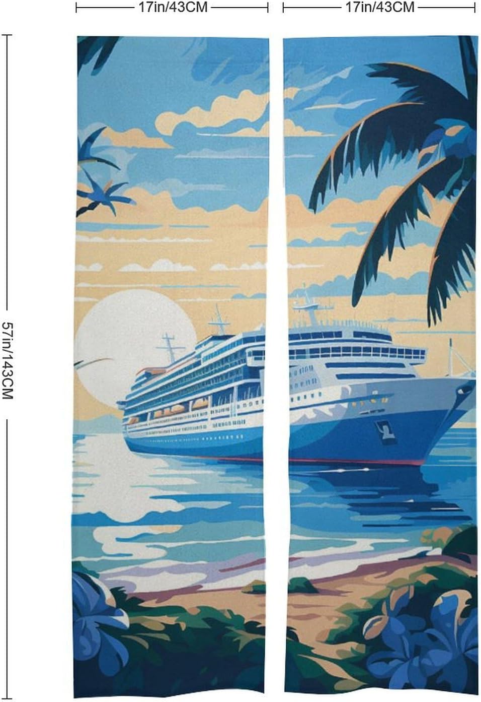 Cruise Ship at Tropical Beach Door Curtain Blackout Door Cover Curtains Door Screen for Home Accessories