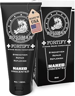 Bossman Fortify Intense Unscented Beard Conditioner for Men - Natural Moisturizing Formula Strengthens & Softens Coarse Beards, Made in USA