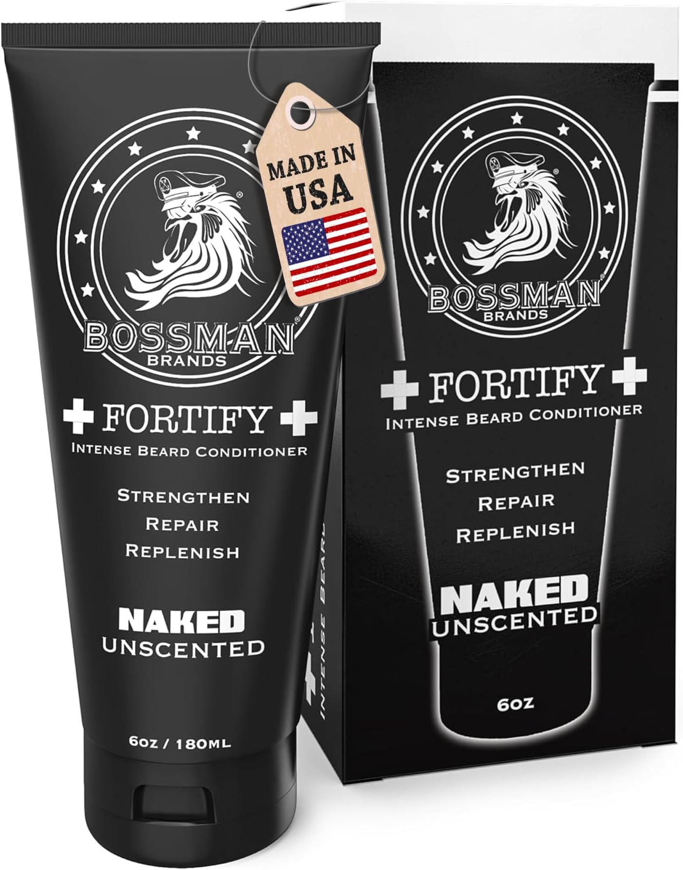 Bossman Fortify Intense Beard Conditioner for Men (Naked - Unscented) – Moisturizes, Replenishes & Protects with Natural Ingredients – Thicker Formula, Made in USA