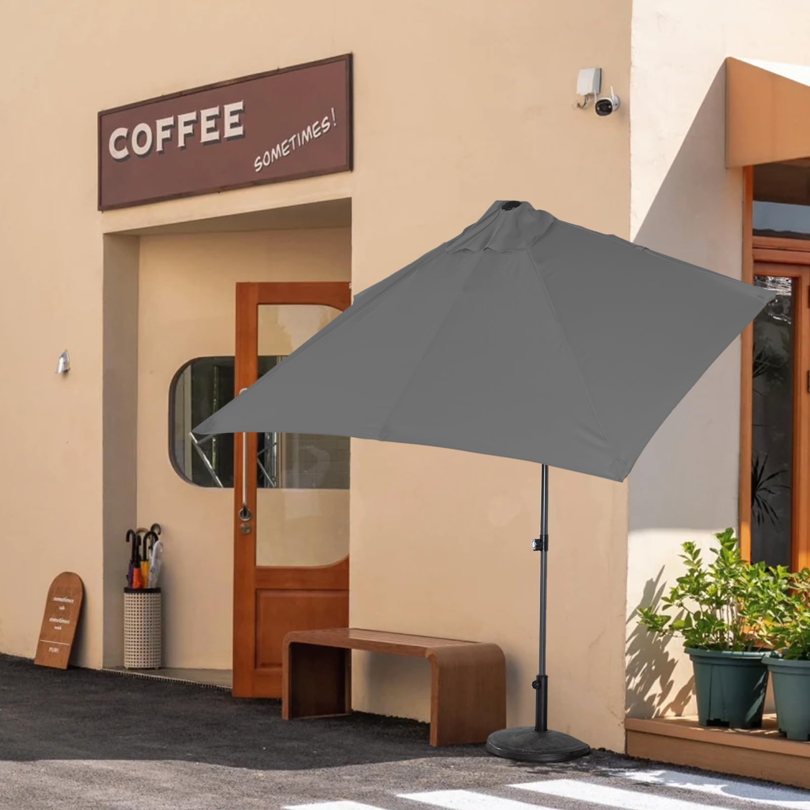 Angel Living Demi-Parasol de jardin, Parasol Droit Rectangulaire Inclinable, 2.5 x 1.3 m, avec Poussée Manuelle, pour Jardin Terrasse Balcon