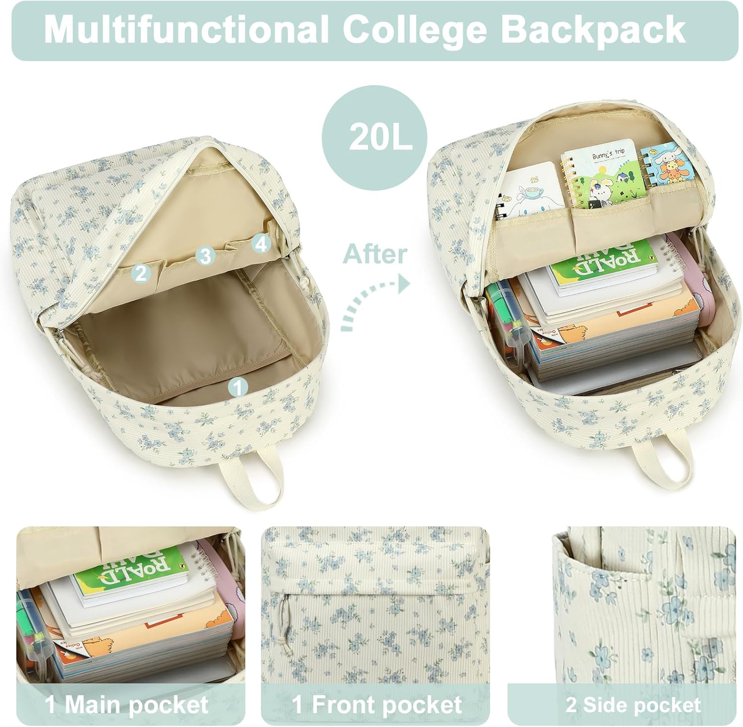 BTOOP School Backpacks for Teen Girls Bookbags Lightweight Kids Backpack School Bags Set with Lunch Box Pencil Case - Image 4