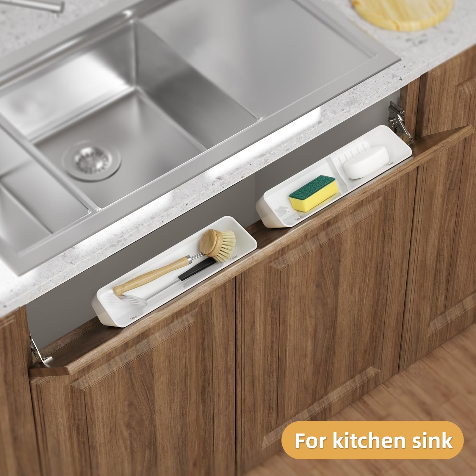 Furniware 1 Pair Tip Out Tray Hinges with 1 Pair Tip-Out Tray 11 inch, Standard Sink Hinges for Sink-Front Drawer, Steel