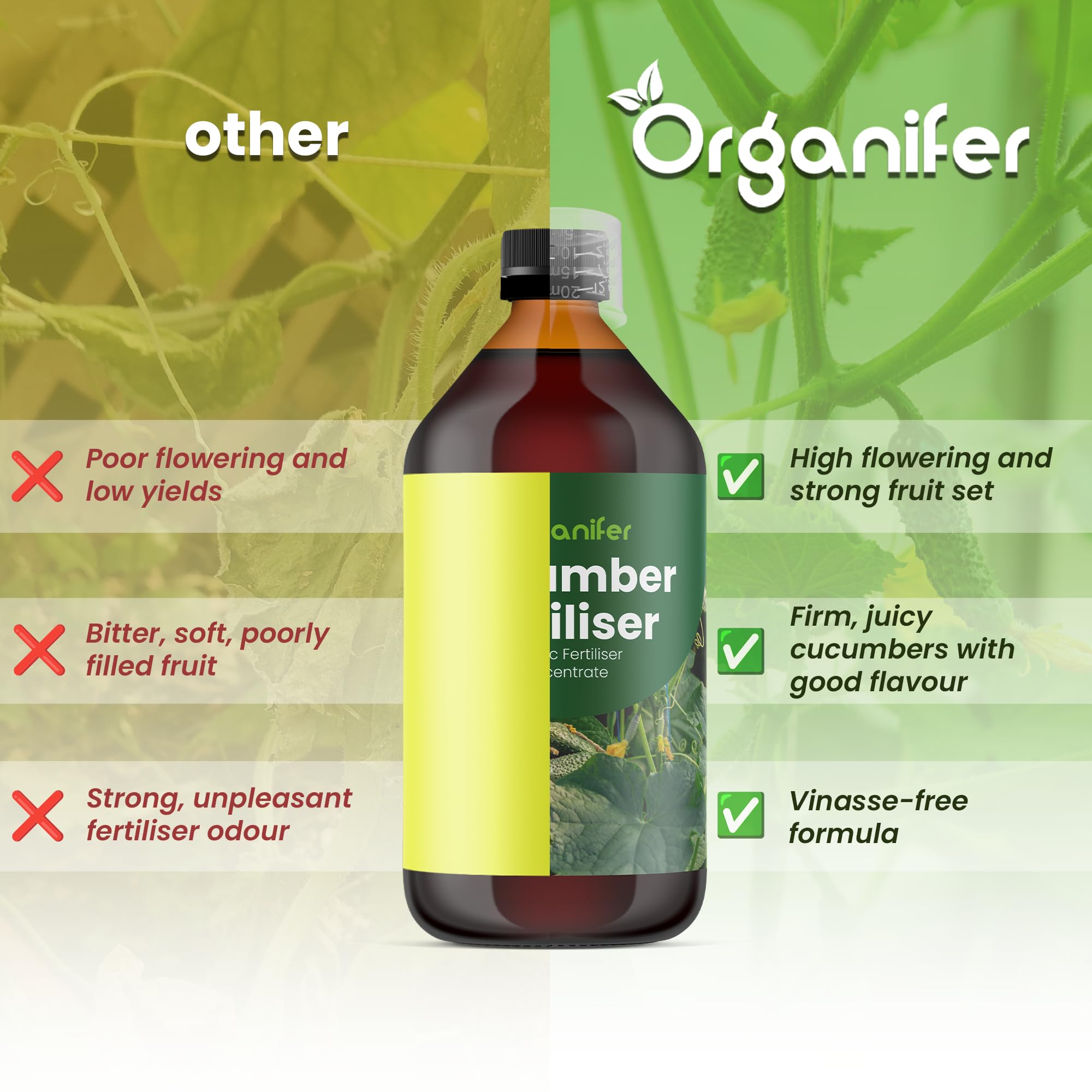 Engrais liquide organique 1L pour concombre – croissance saine et récolte abondante – Organifer
