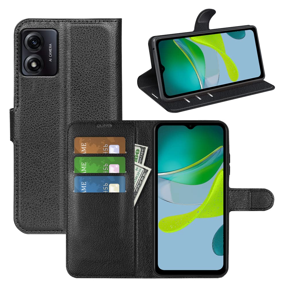 JIUNINE Cover per Motorola Moto E13, Custodia Libro in Pelle Portafoglio Case Antiurto con Disegni in Patternster rombico, Porta Carte, Magnetica, Interno TPU per Motorola Moto E13, Nero