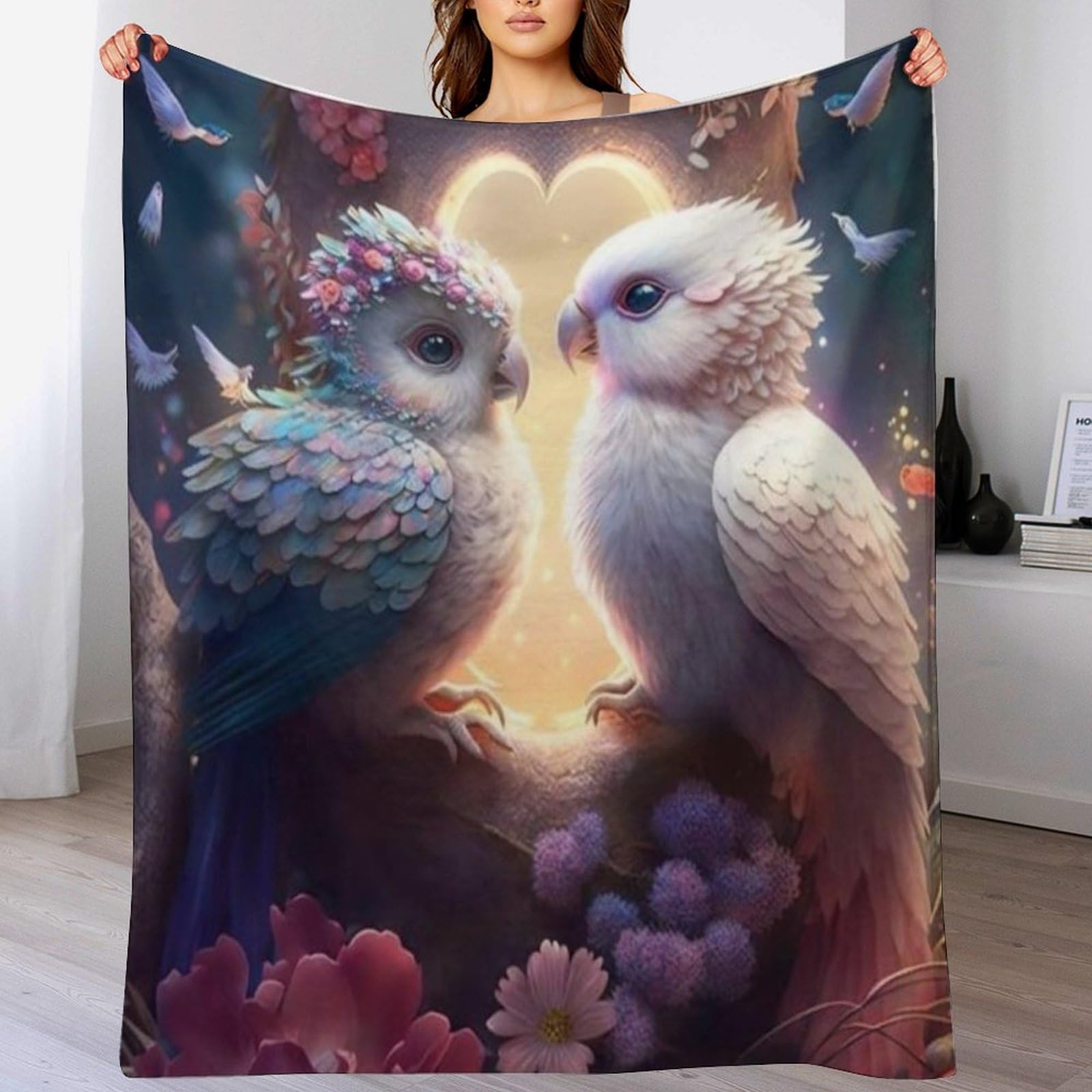 Manta de franela con pájaros suave y mullida para dormitorio