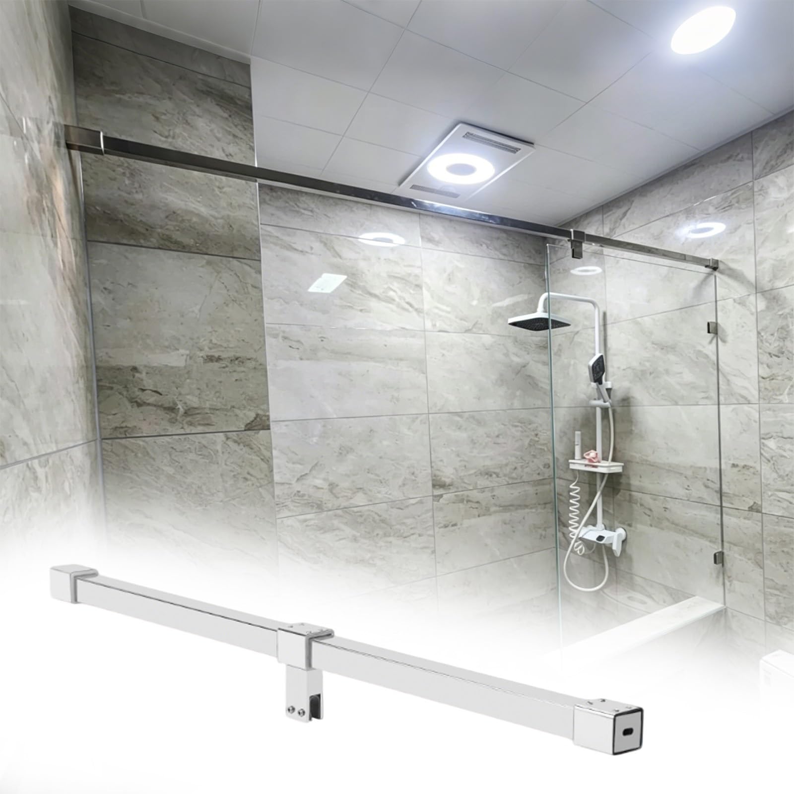 LZMZMQ Frameless Shower Door Fixed Panel Wall-to-glass Support Bar, Shower Glass Door Holder for 5/16"-2/5" Thick Frameless Glass, Glass Door Fixed(L 200cm/78.7in)