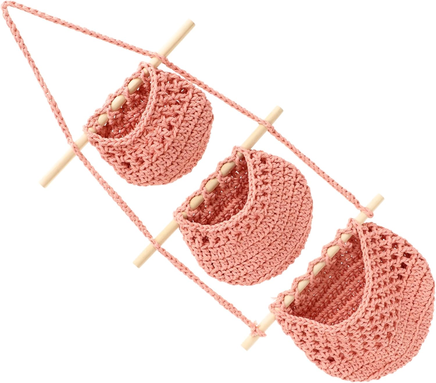 3-Tier Hanging Fruit Basket Woven Cotton Rope Storage Net Boho Kitchen Organizer for Fruits and Vegetables Multi-Functional Wall-Mounted Basket