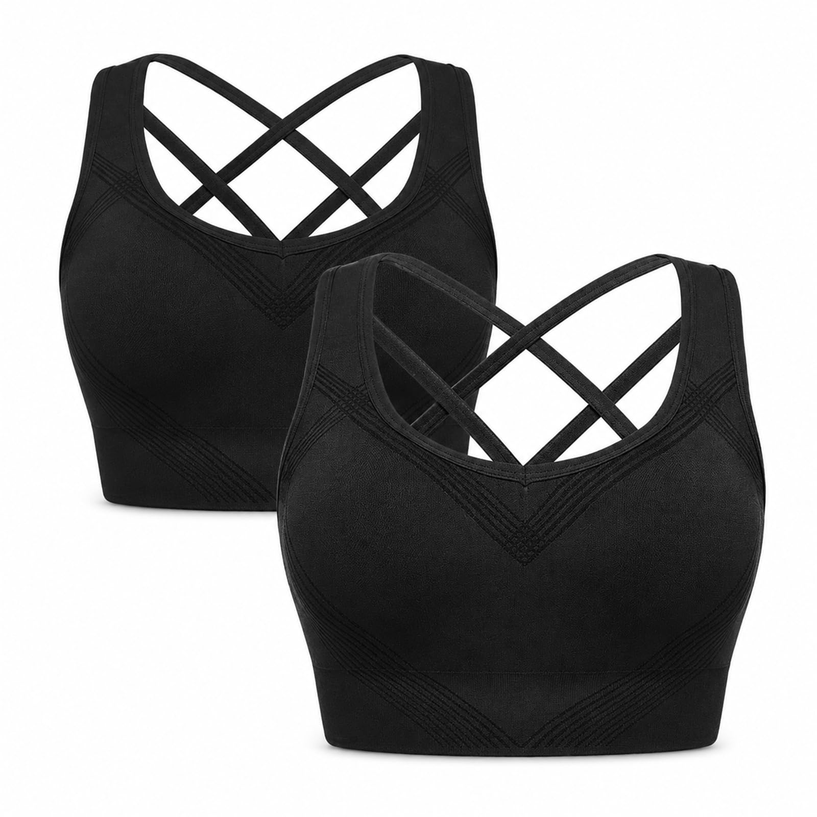 Reggiseno sportivo da donna senza cuciture, supporto medio, incrociato | Morbida sensazione senza cuciture, coppe rimovibili, fascia elastica inferiore, asciugatura all'aria per la cura della forma