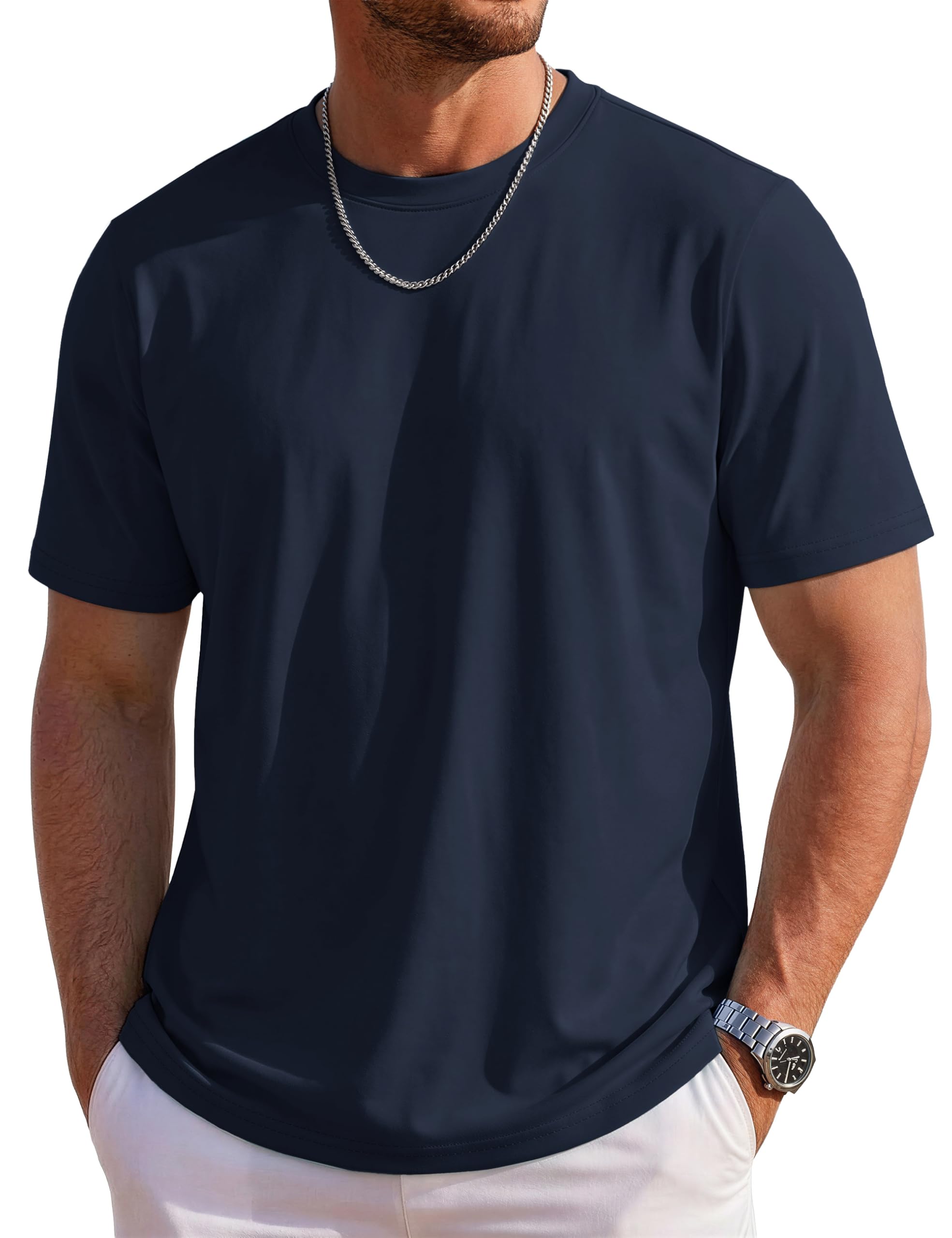 Mens T-Shirts Short Sleeve UPF 80+ Sun Protection Lightweight Moisture Wicking Casual Crew Neck Basic Tees