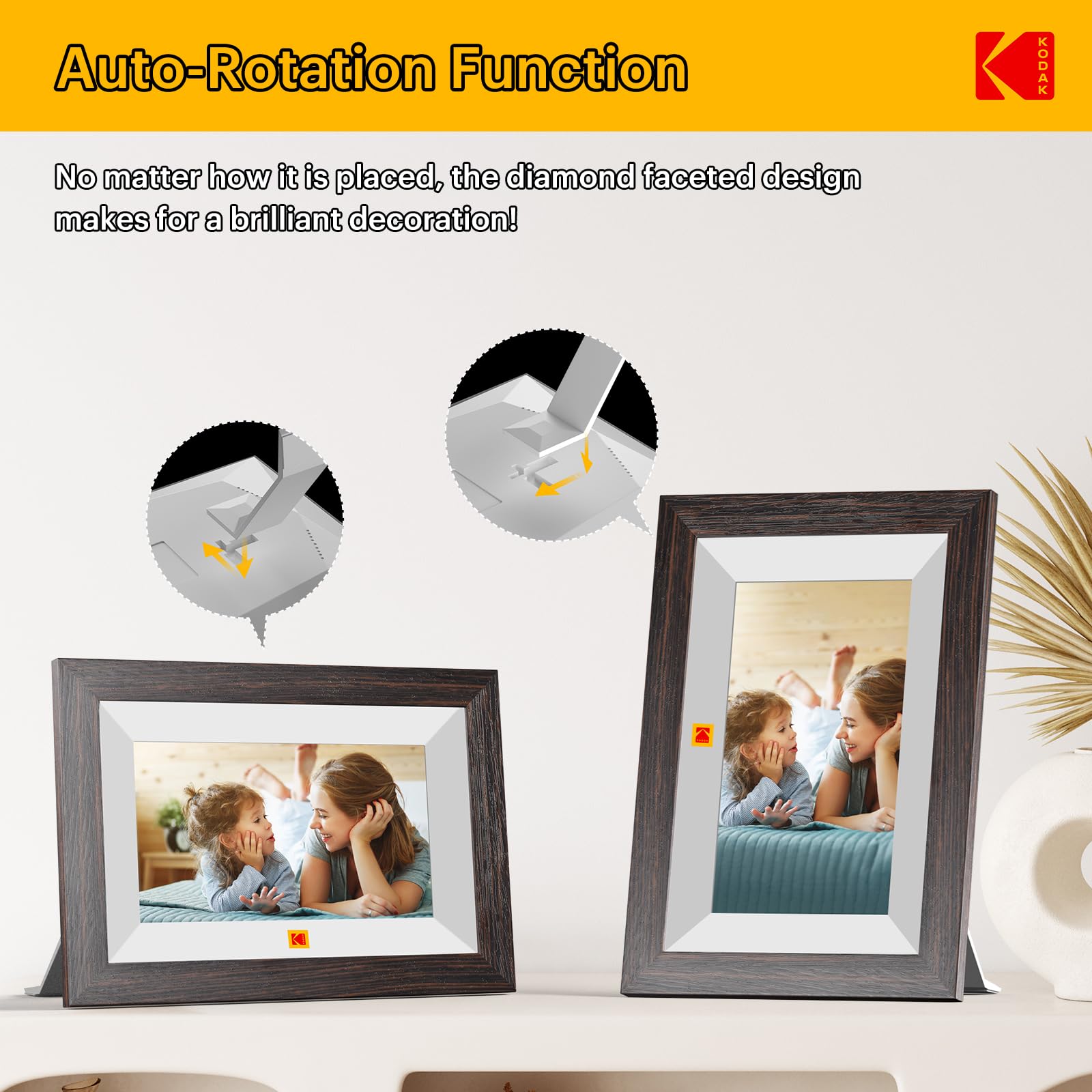 KODAK Marco de Fotos Digital, WiFi Marco Digital de Fotos 7 Pulgadas, HD IPS Pantalla Táctil, 32GB Marco Electrónico, Rotación Automática, Fácil Compartir para Fotos y Vídeos via App o Cable de Tipo C