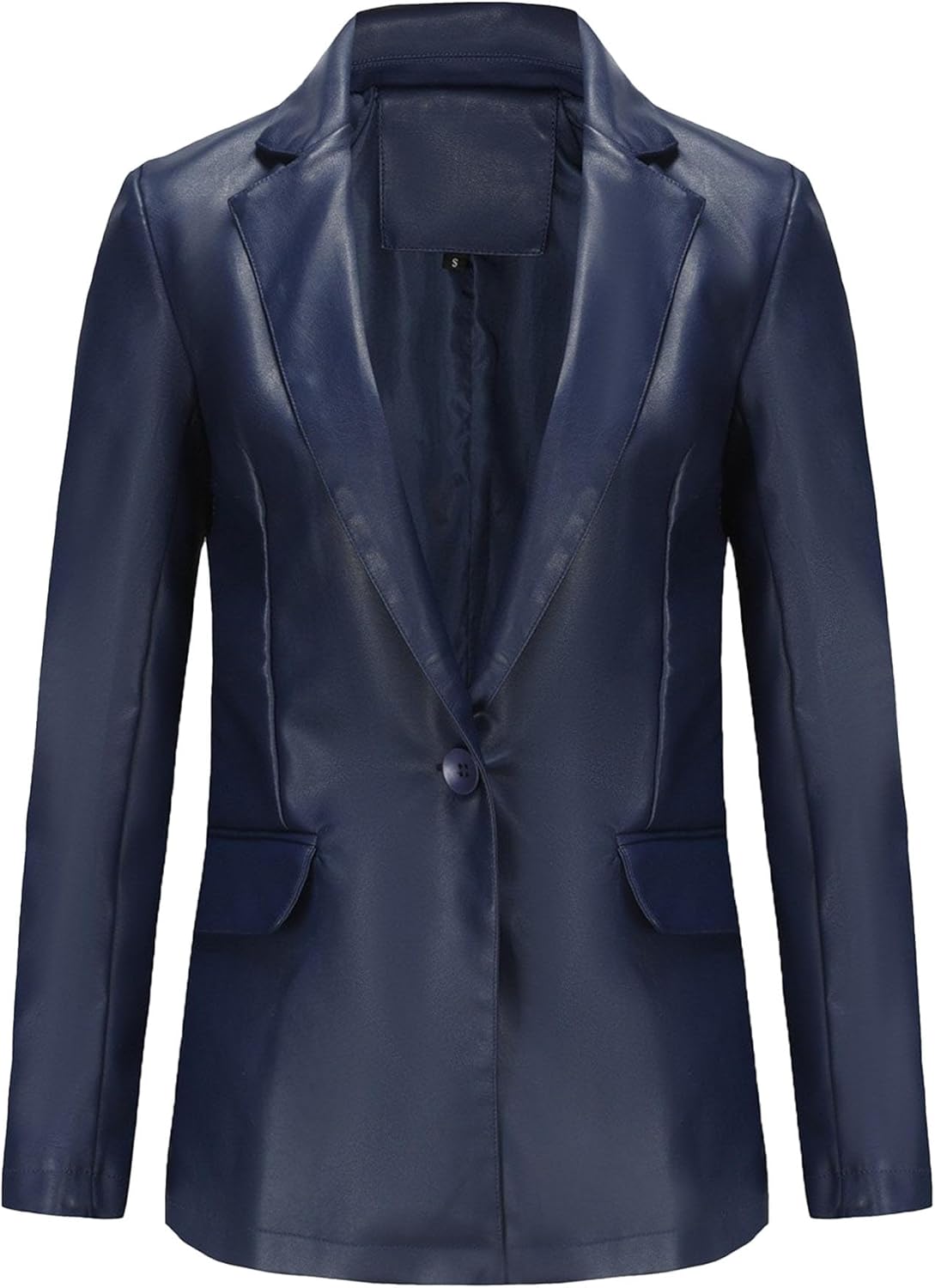 Women's Faux Leather Blazer Collar Coat Business Loose Fit Coat Jacket Button Down Solid Outdoor Coats