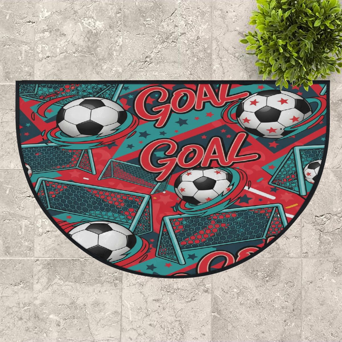 Große halbrunde Fußmatte, Fußballtor, rutschfest, saugfähig, halbrund, Eingangsbereich, niedlich, weich, halbrund, waschbar, Teppich für Küche, Badezimmer, Schlafzimmer, 160 x 100 cm